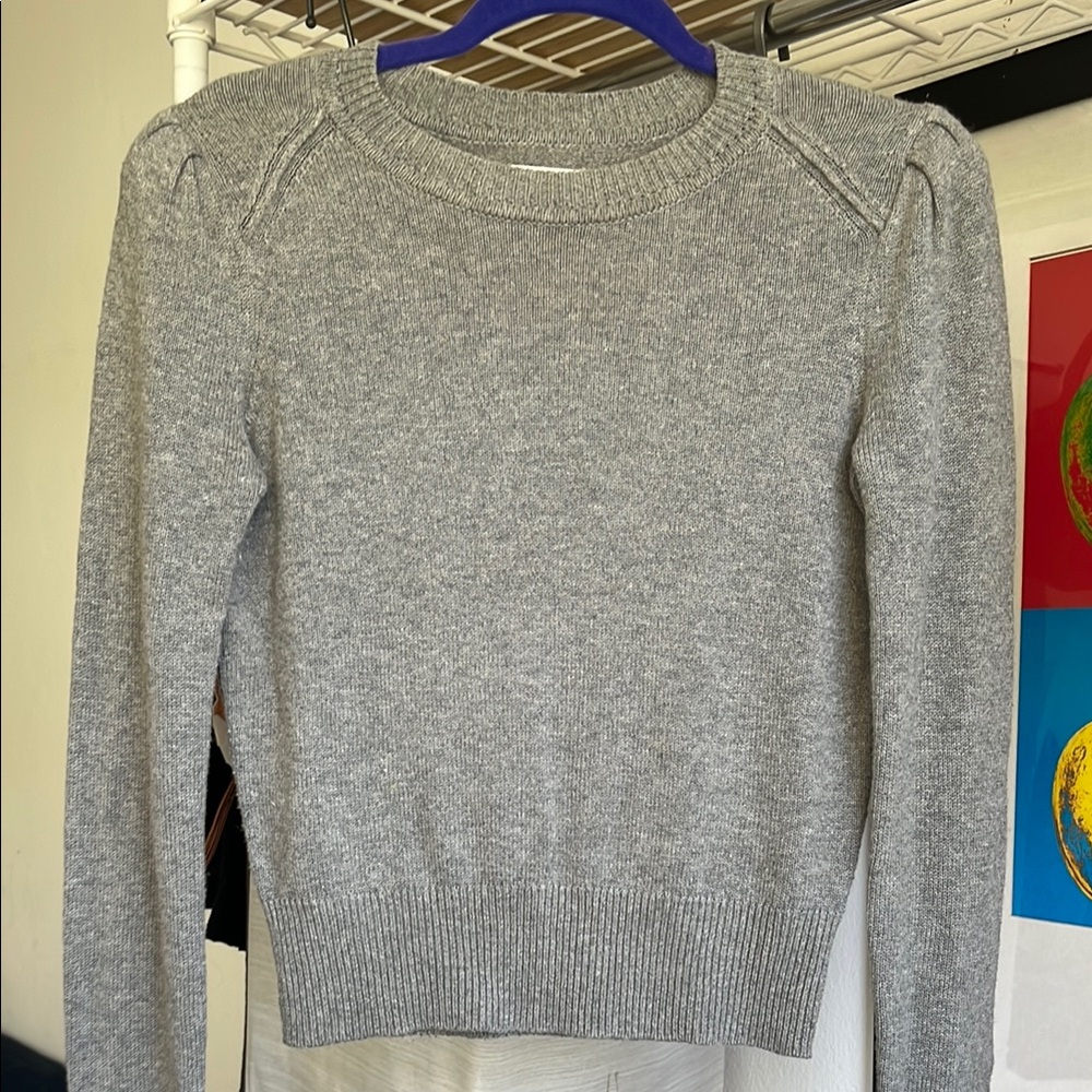 Isabel Marant Gray Crew Neck Sweater with Puff Shoulders